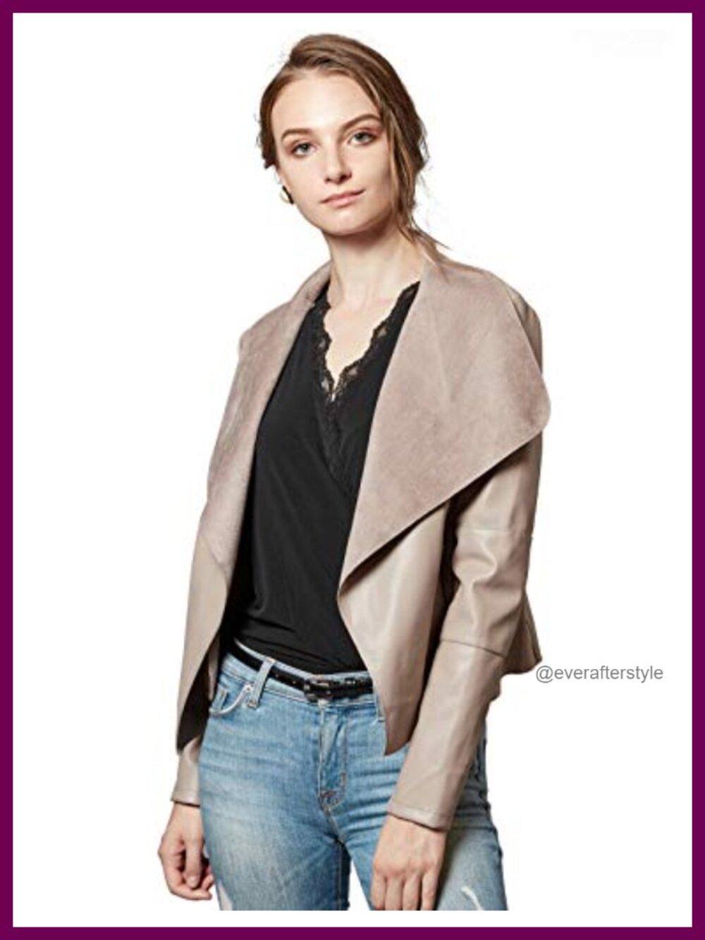 Faux Leather Jacket Slim Open Front Lapel Blazer